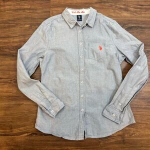 U.S. Polo Assn Association Cotton Chambray Button Down Oxford Shirt Boys M